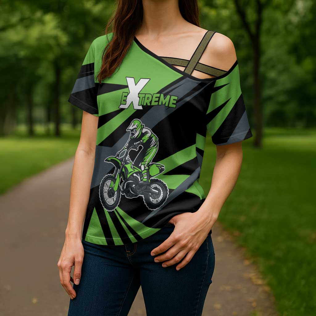 Custom Green Extreme Motocross Cross Shoulder Shirt Dirt Bike Rider Design - Wonder Print Shop