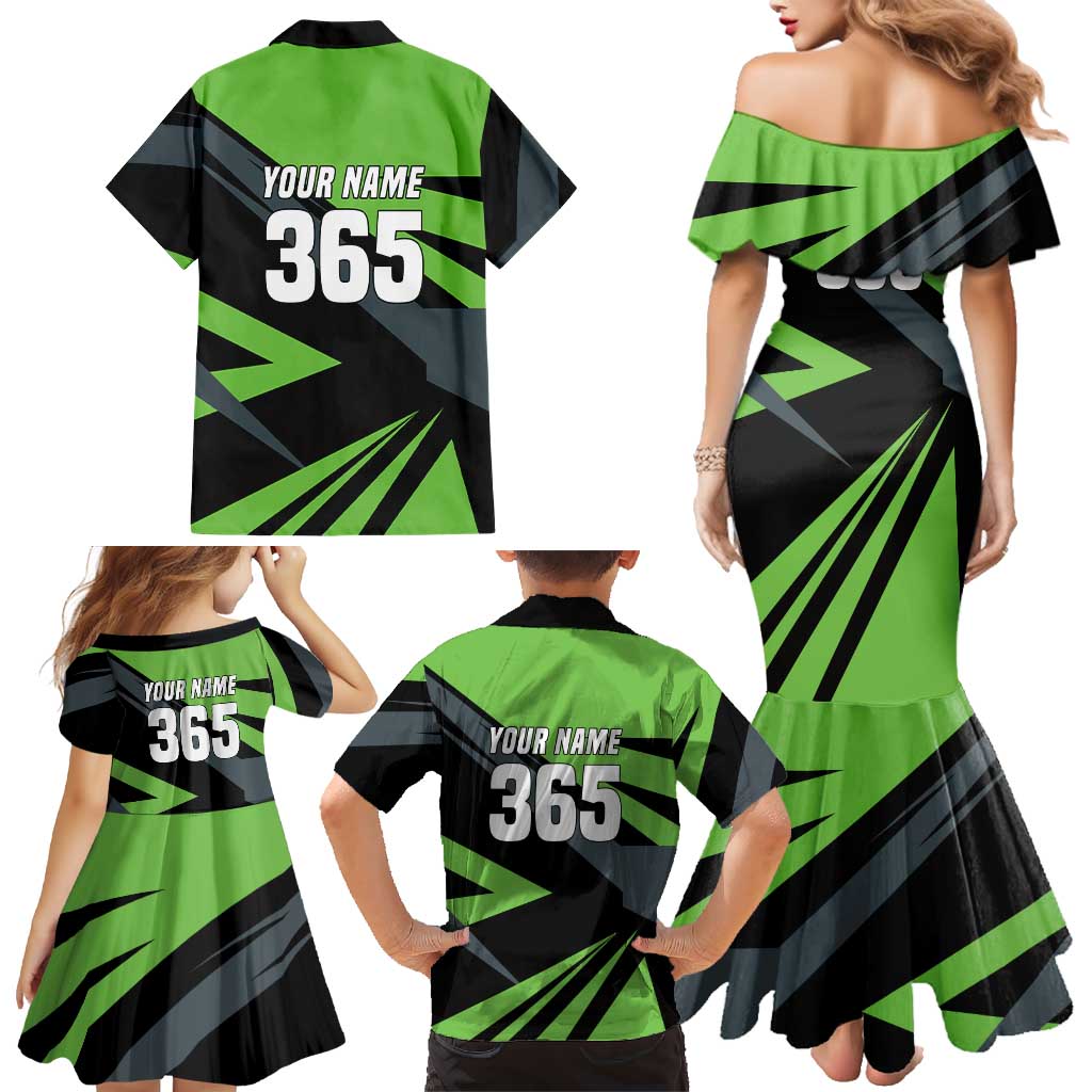 Custom Green Extreme Motocross Family Matching Mermaid Dress and Hawaiian Shirt Dirt Bike Rider Design - Wonder Print Shop