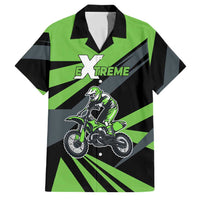 Custom Green Extreme Motocross Family Matching Off The Shoulder Long Sleeve Dress and Hawaiian Shirt Dirt Bike Rider Design - Wonder Print Shop