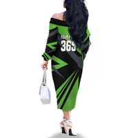Custom Green Extreme Motocross Family Matching Off The Shoulder Long Sleeve Dress and Hawaiian Shirt Dirt Bike Rider Design - Wonder Print Shop