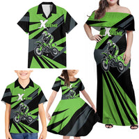 Custom Green Extreme Motocross Family Matching Off Shoulder Maxi Dress and Hawaiian Shirt Dirt Bike Rider Design - Wonder Print Shop