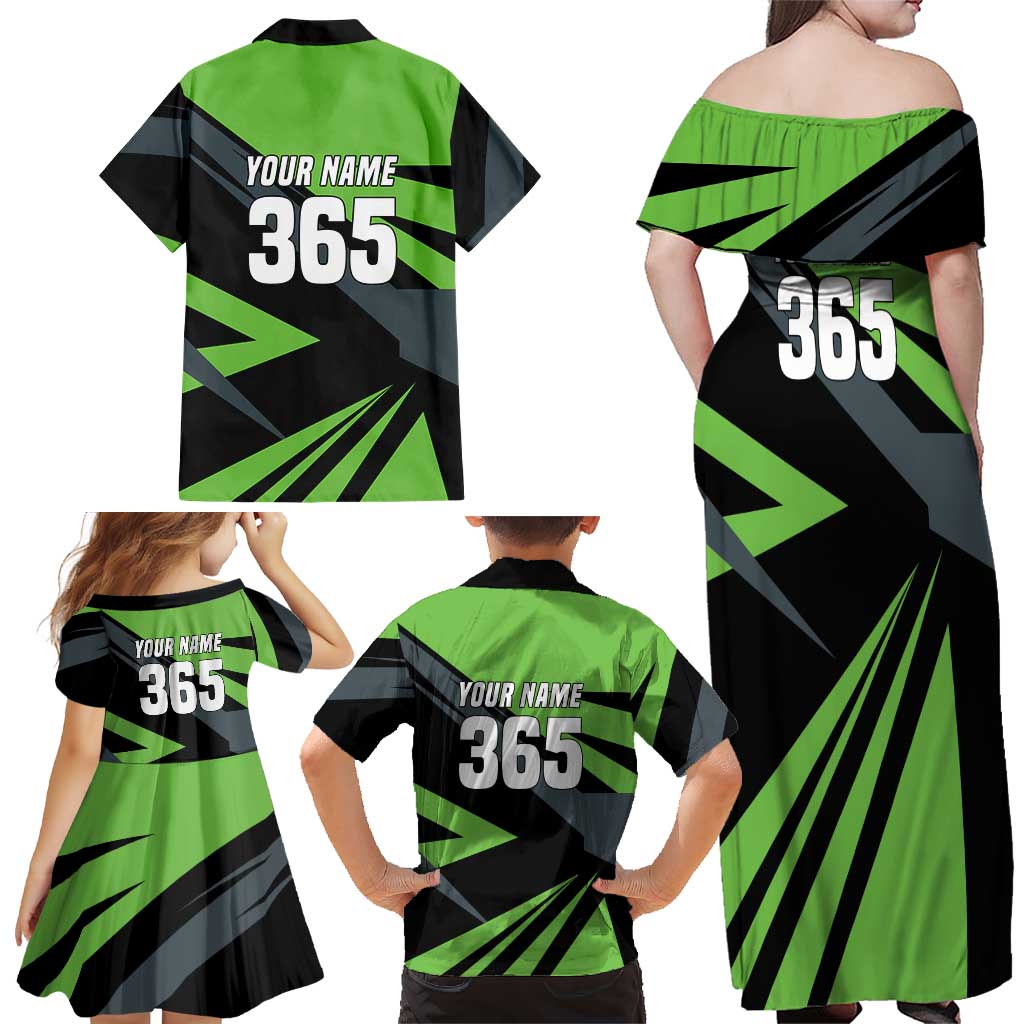 Custom Green Extreme Motocross Family Matching Off Shoulder Maxi Dress and Hawaiian Shirt Dirt Bike Rider Design - Wonder Print Shop