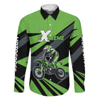 Custom Green Extreme Motocross Family Matching Off Shoulder Maxi Dress and Hawaiian Shirt Dirt Bike Rider Design - Wonder Print Shop