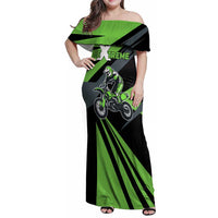 Custom Green Extreme Motocross Family Matching Off Shoulder Maxi Dress and Hawaiian Shirt Dirt Bike Rider Design - Wonder Print Shop