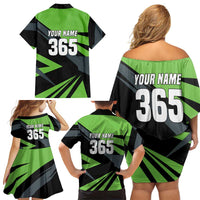 Custom Green Extreme Motocross Family Matching Off Shoulder Short Dress and Hawaiian Shirt Dirt Bike Rider Design - Wonder Print Shop