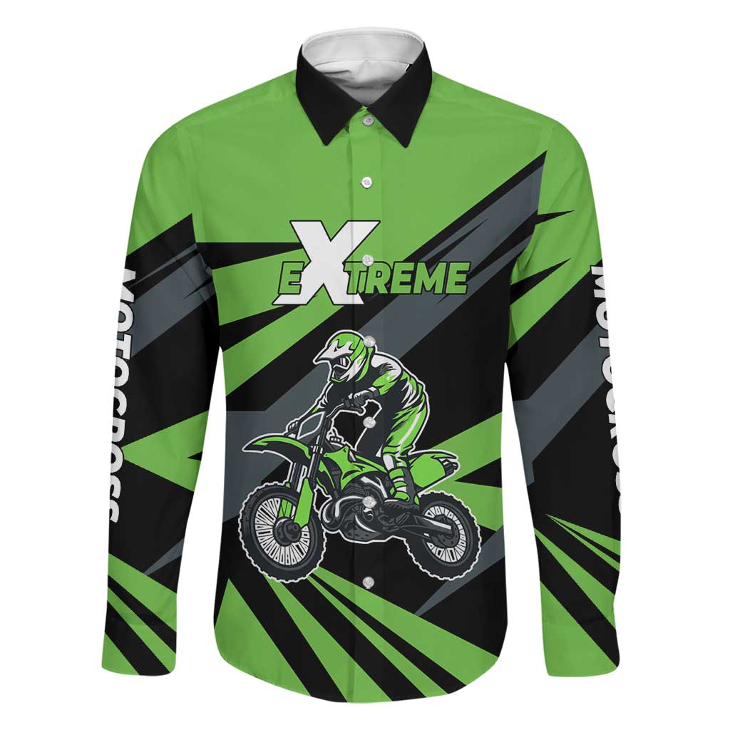 Custom Green Extreme Motocross Family Matching Off Shoulder Short Dress and Hawaiian Shirt Dirt Bike Rider Design - Wonder Print Shop