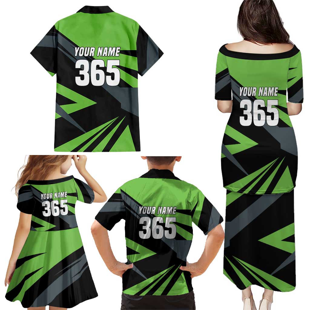 Custom Green Extreme Motocross Family Matching Puletasi and Hawaiian Shirt Dirt Bike Rider Design - Wonder Print Shop