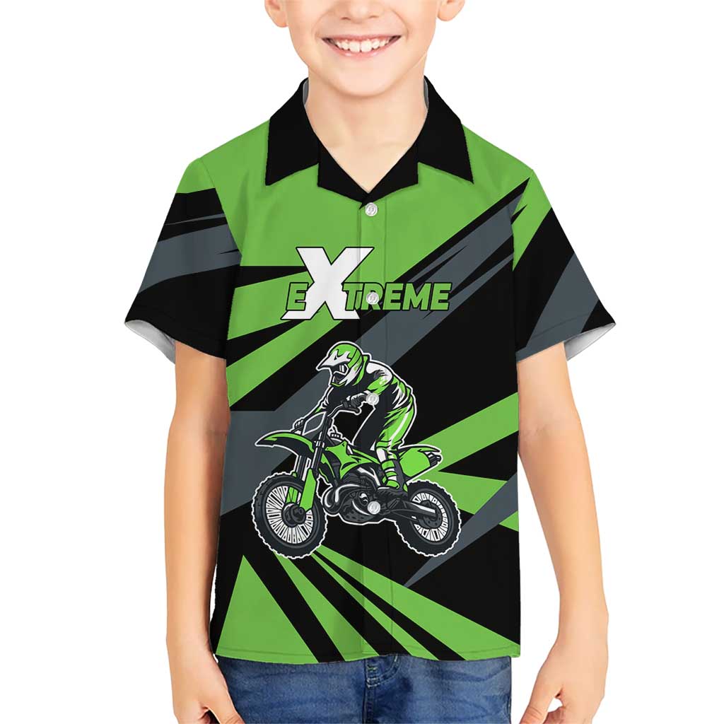 Custom Green Extreme Motocross Family Matching Puletasi and Hawaiian Shirt Dirt Bike Rider Design - Wonder Print Shop