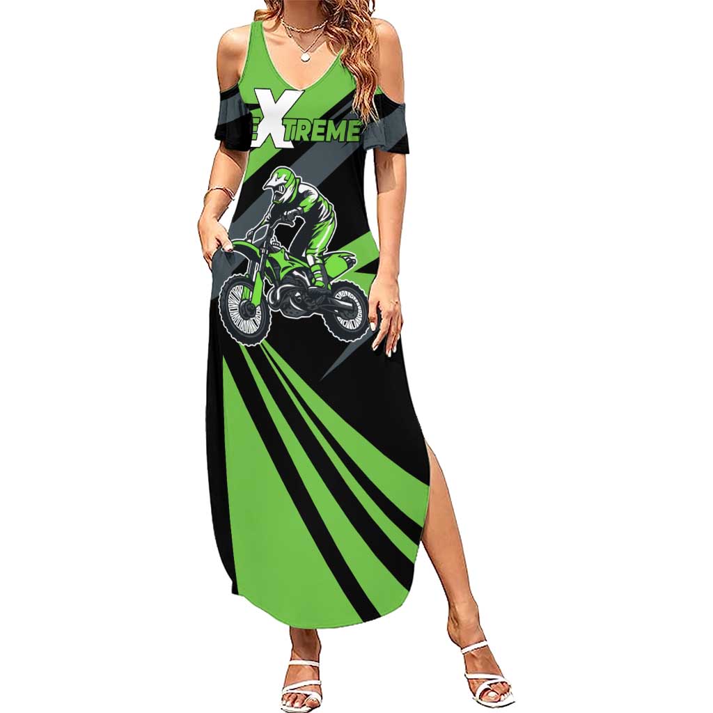 Custom Green Extreme Motocross Family Matching Summer Maxi Dress and Hawaiian Shirt Dirt Bike Rider Design - Wonder Print Shop
