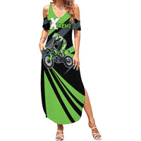Custom Green Extreme Motocross Family Matching Summer Maxi Dress and Hawaiian Shirt Dirt Bike Rider Design - Wonder Print Shop