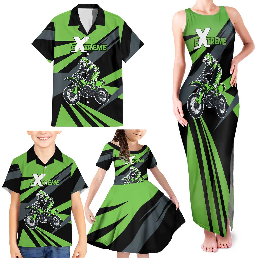 Custom Green Extreme Motocross Family Matching Tank Maxi Dress and Hawaiian Shirt Dirt Bike Rider Design - Wonder Print Shop