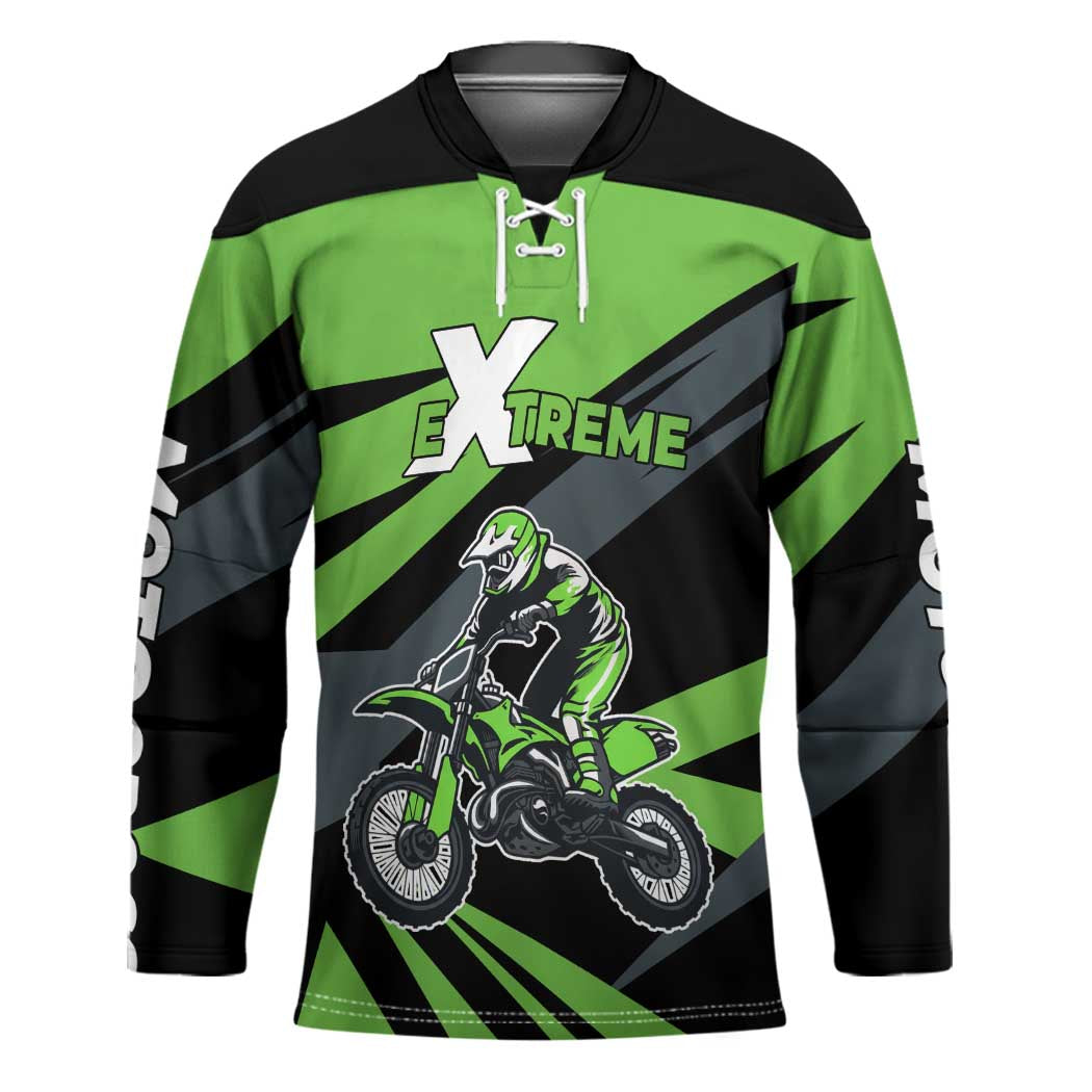 Custom Green Extreme Motocross Hockey Jersey Dirt Bike Rider Design - Wonder Print Shop