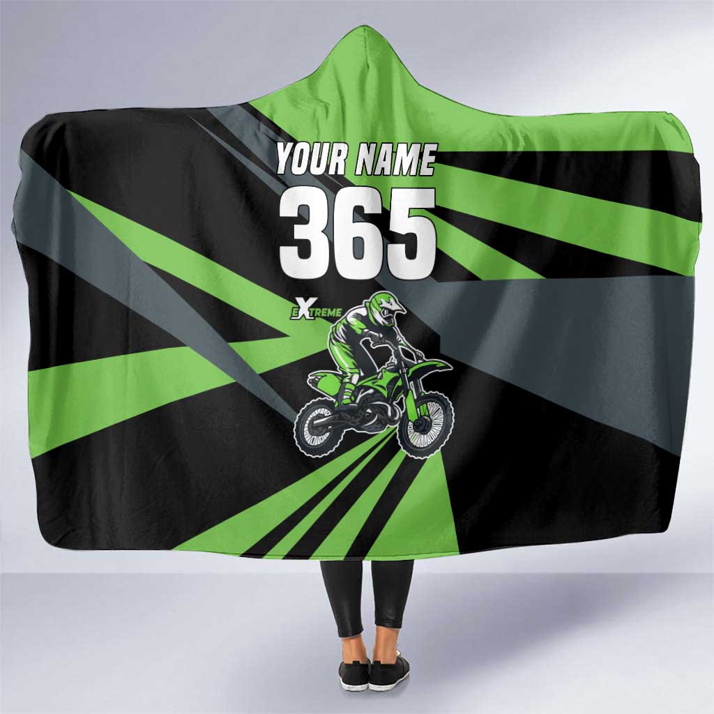Custom Green Extreme Motocross Hooded Blanket Dirt Bike Rider Design - Wonder Print Shop