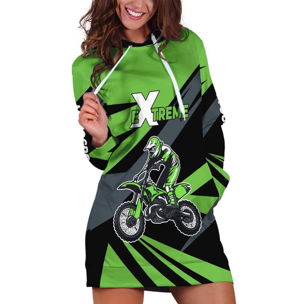 Custom Green Extreme Motocross Hoodie Dress Dirt Bike Rider Design - Wonder Print Shop