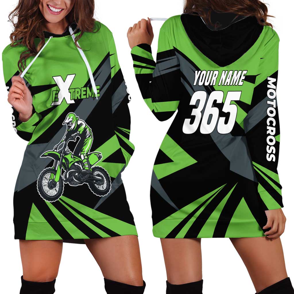 Custom Green Extreme Motocross Hoodie Dress Dirt Bike Rider Design - Wonder Print Shop