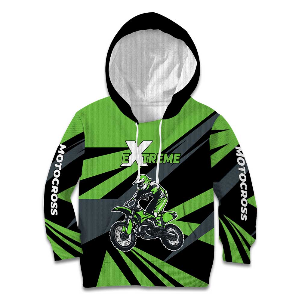 Custom Green Extreme Motocross Kid Hoodie Dirt Bike Rider Design - Wonder Print Shop