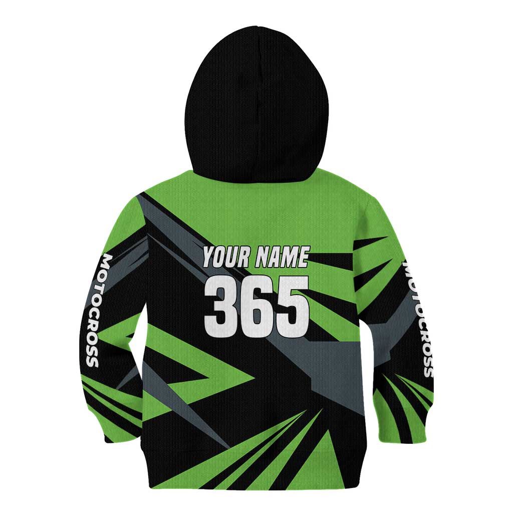 Custom Green Extreme Motocross Kid Hoodie Dirt Bike Rider Design - Wonder Print Shop