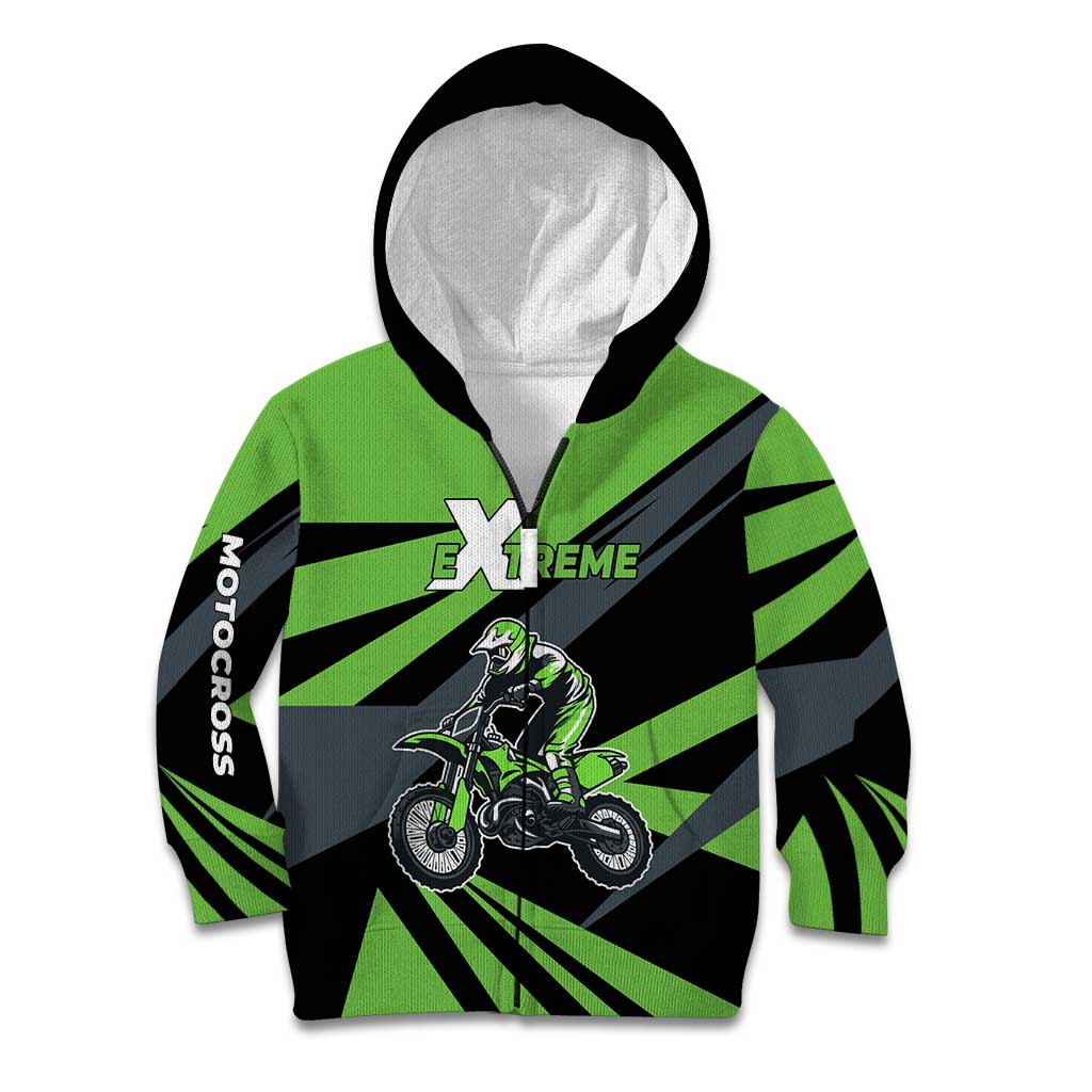 Custom Green Extreme Motocross Kid Hoodie Dirt Bike Rider Design - Wonder Print Shop