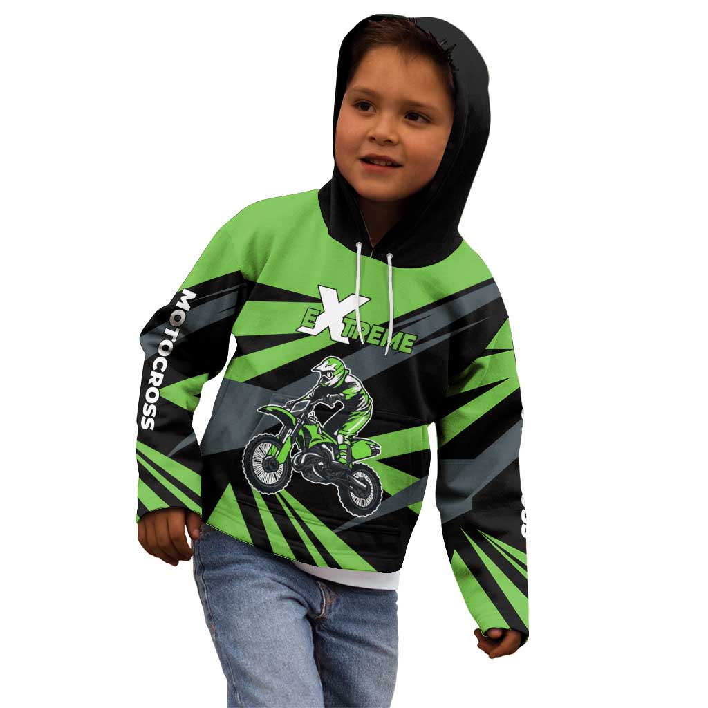 Custom Green Extreme Motocross Kid Hoodie Dirt Bike Rider Design - Wonder Print Shop