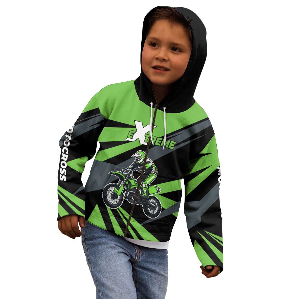Custom Green Extreme Motocross Kid Hoodie Dirt Bike Rider Design - Wonder Print Shop