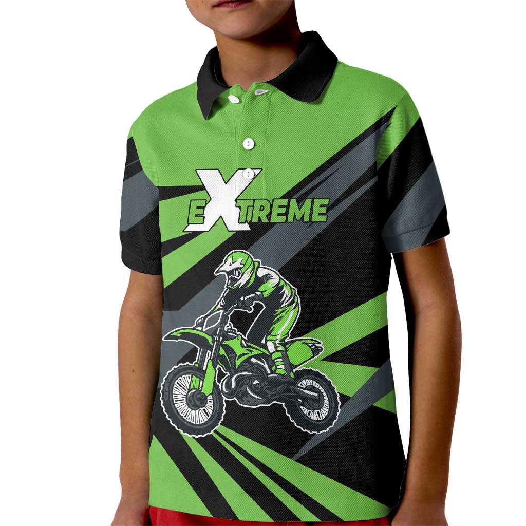 Custom Green Extreme Motocross Kid Polo Shirt Dirt Bike Rider Design - Wonder Print Shop