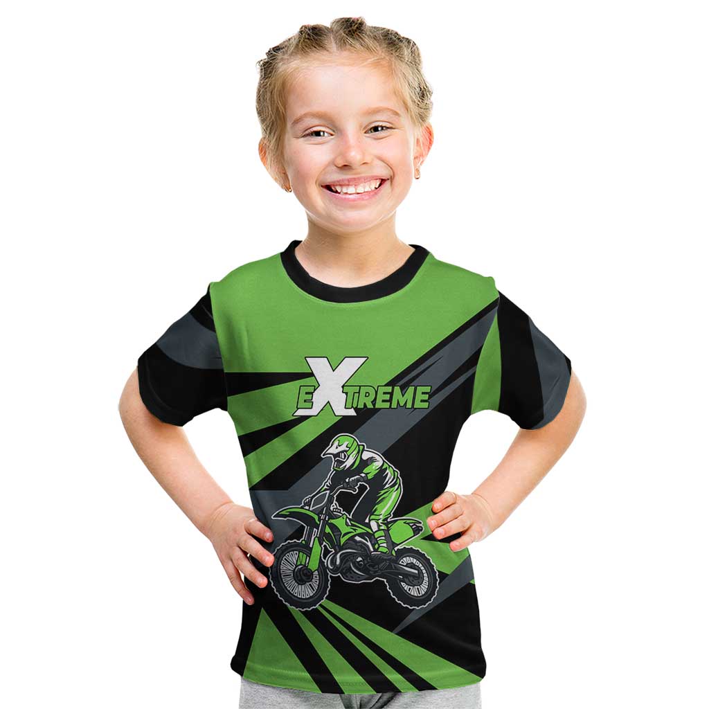 Custom Green Extreme Motocross Kid T Shirt Dirt Bike Rider Design - Wonder Print Shop