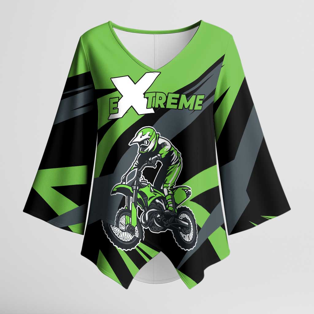 Custom Green Extreme Motocross Kimono Sleeve Blouse Dirt Bike Rider Design - Wonder Print Shop