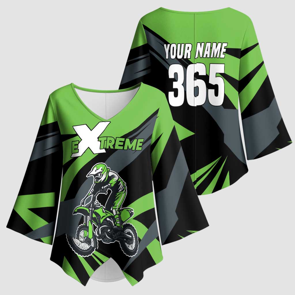 Custom Green Extreme Motocross Kimono Sleeve Blouse Dirt Bike Rider Design - Wonder Print Shop