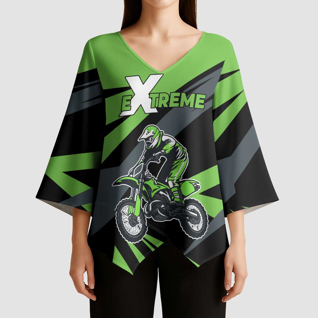 Custom Green Extreme Motocross Kimono Sleeve Blouse Dirt Bike Rider Design - Wonder Print Shop