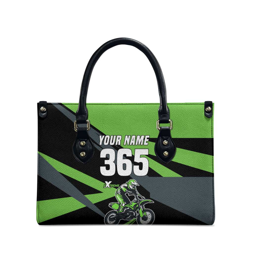 Custom Green Extreme Motocross Leather Bag Dirt Bike Rider Design - Wonder Print Shop