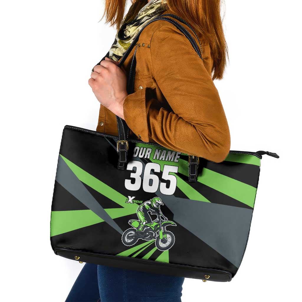 Custom Green Extreme Motocross Leather Tote Bag Dirt Bike Rider Design - Wonder Print Shop