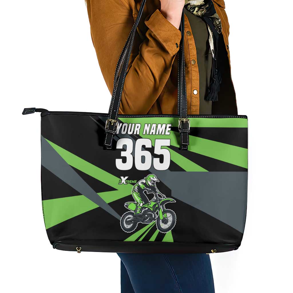Custom Green Extreme Motocross Leather Tote Bag Dirt Bike Rider Design - Wonder Print Shop