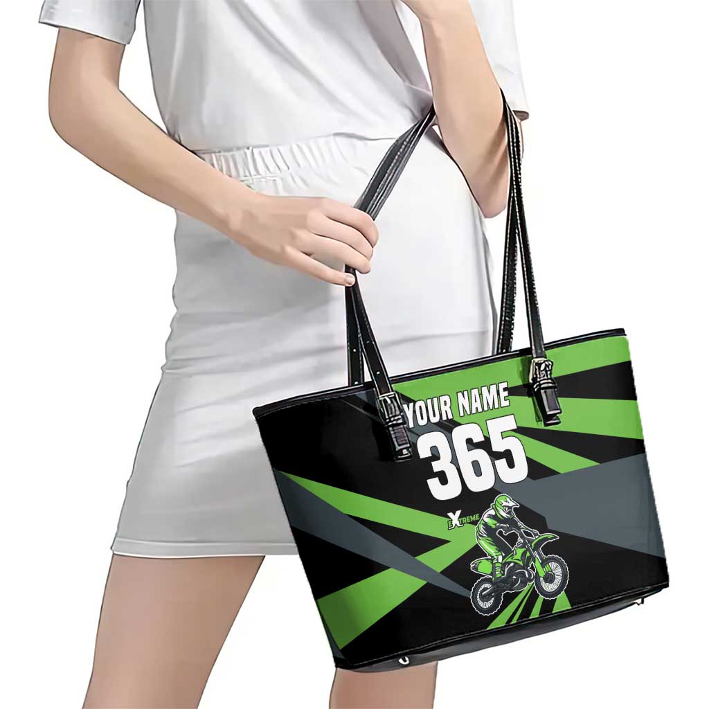 Custom Green Extreme Motocross Leather Tote Bag Dirt Bike Rider Design - Wonder Print Shop