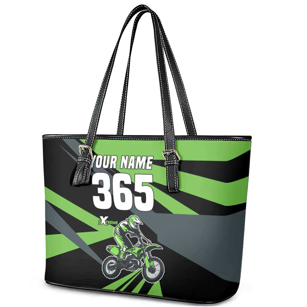 Custom Green Extreme Motocross Leather Tote Bag Dirt Bike Rider Design - Wonder Print Shop