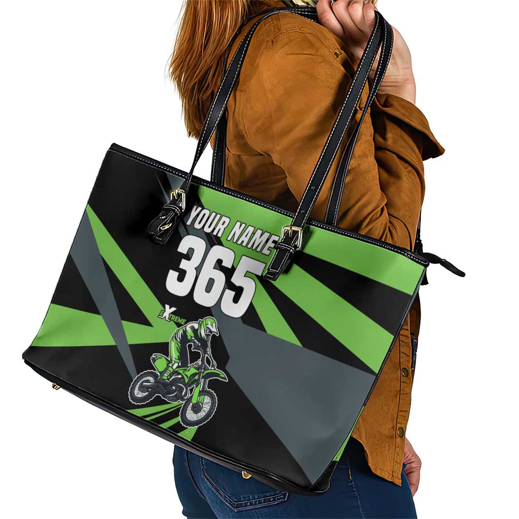 Custom Green Extreme Motocross Leather Tote Bag Dirt Bike Rider Design - Wonder Print Shop