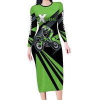 Custom Green Extreme Motocross Long Sleeve Bodycon Dress Dirt Bike Rider Design - Wonder Print Shop