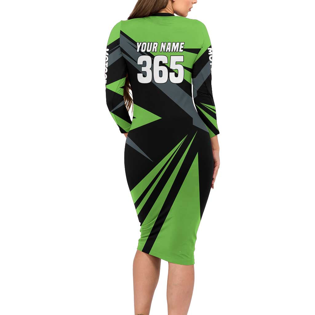 Custom Green Extreme Motocross Long Sleeve Bodycon Dress Dirt Bike Rider Design - Wonder Print Shop