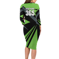 Custom Green Extreme Motocross Long Sleeve Bodycon Dress Dirt Bike Rider Design - Wonder Print Shop