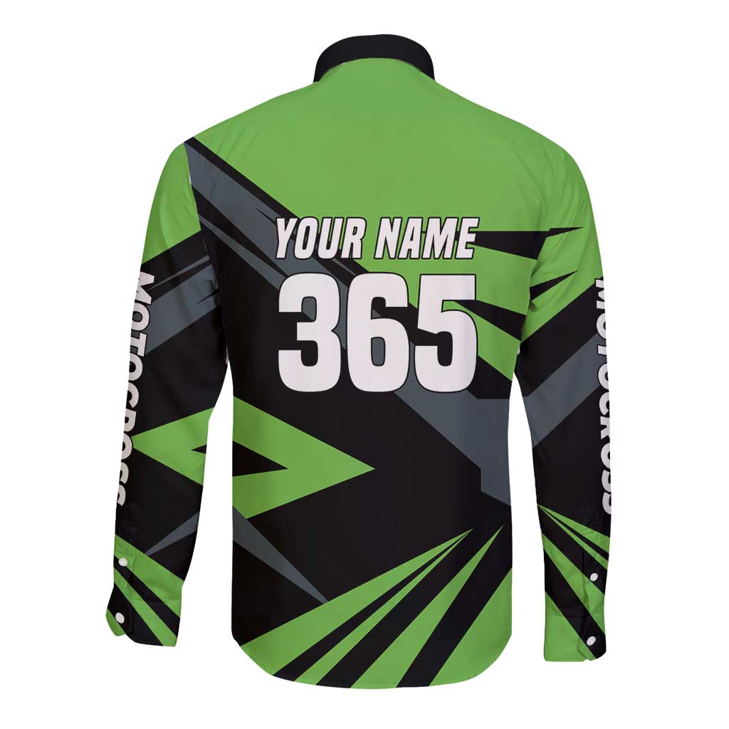 Custom Green Extreme Motocross Long Sleeve Button Shirt Dirt Bike Rider Design - Wonder Print Shop