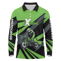 Custom Green Extreme Motocross Long Sleeve Polo Shirt Dirt Bike Rider Design - Wonder Print Shop