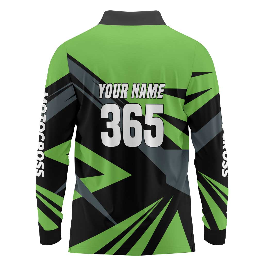 Custom Green Extreme Motocross Long Sleeve Polo Shirt Dirt Bike Rider Design - Wonder Print Shop