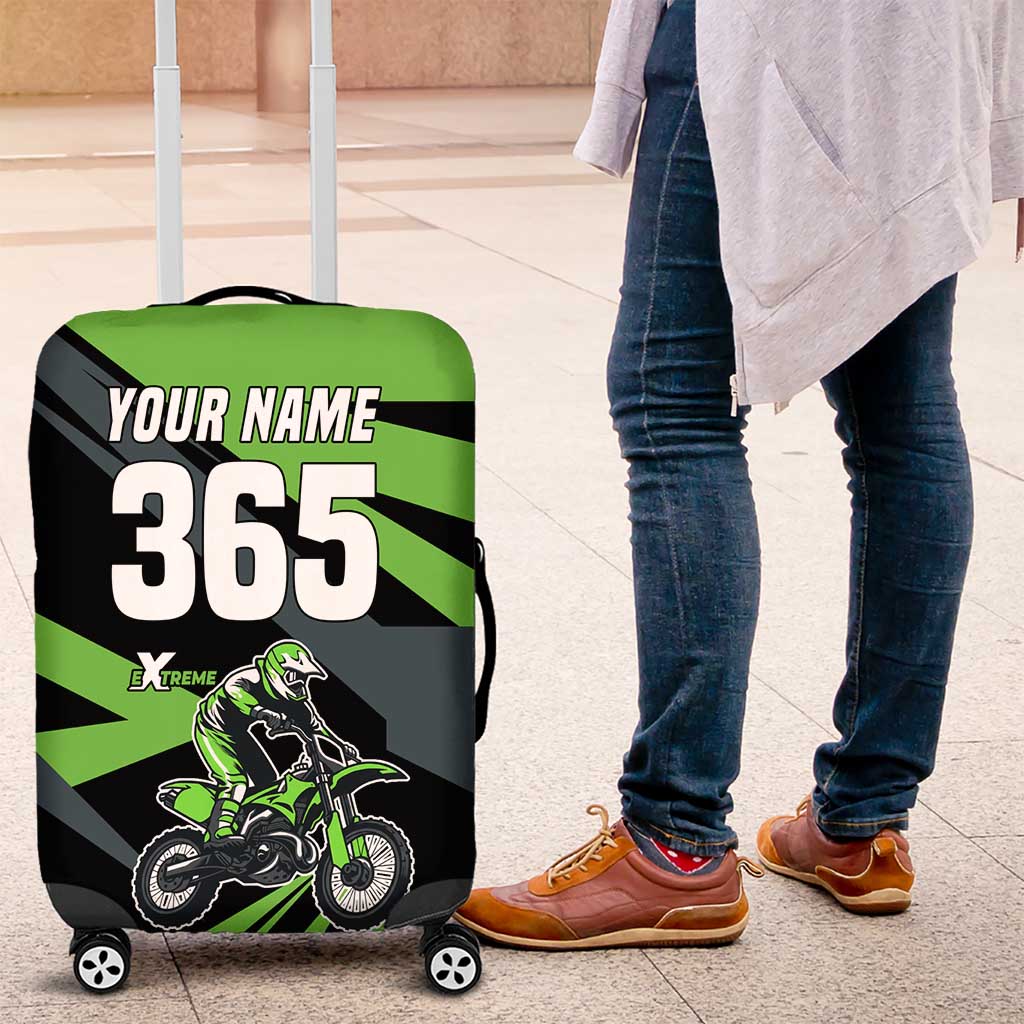 Custom Green Extreme Motocross Luggage Cover Dirt Bike Rider Design - Wonder Print Shop