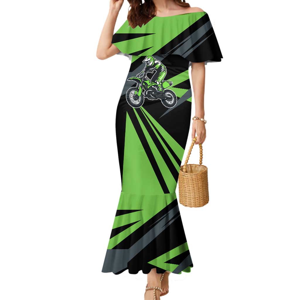 Custom Green Extreme Motocross Mermaid Dress Dirt Bike Rider Design - Wonder Print Shop