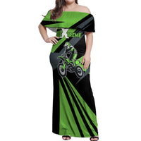 Custom Green Extreme Motocross Off Shoulder Maxi Dress Dirt Bike Rider Design - Wonder Print Shop