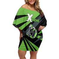 Custom Green Extreme Motocross Off Shoulder Short Dress Dirt Bike Rider Design - Wonder Print Shop