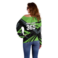 Custom Green Extreme Motocross Off Shoulder Sweater Dirt Bike Rider Design - Wonder Print Shop