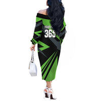 Custom Green Extreme Motocross Off The Shoulder Long Sleeve Dress Dirt Bike Rider Design - Wonder Print Shop