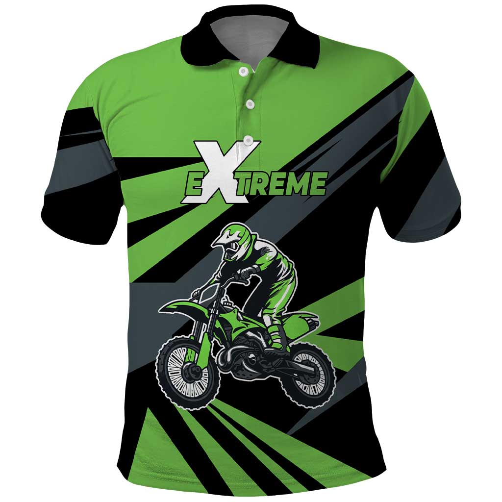 Custom Green Extreme Motocross Polo Shirt Dirt Bike Rider Design - Wonder Print Shop