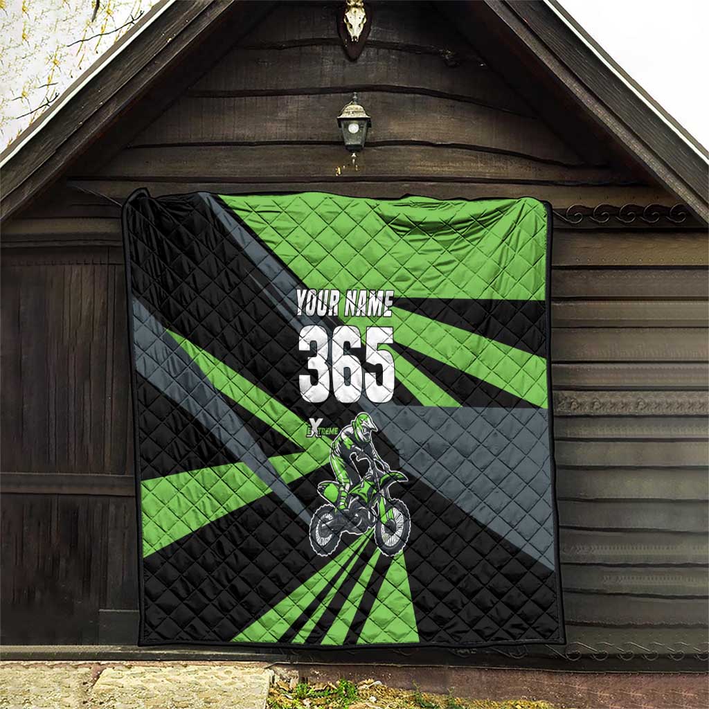 Custom Green Extreme Motocross Quilt Dirt Bike Rider Design - Wonder Print Shop
