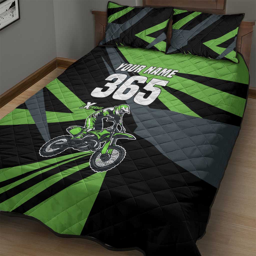 Custom Green Extreme Motocross Quilt Bed Set Dirt Bike Rider Design - Wonder Print Shop